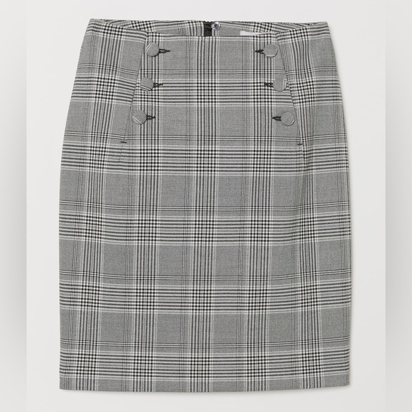 H&M Black and White Plaid Mini Skirt with Buttons Zip-Up SZ 8 - Picture 1 of 4
